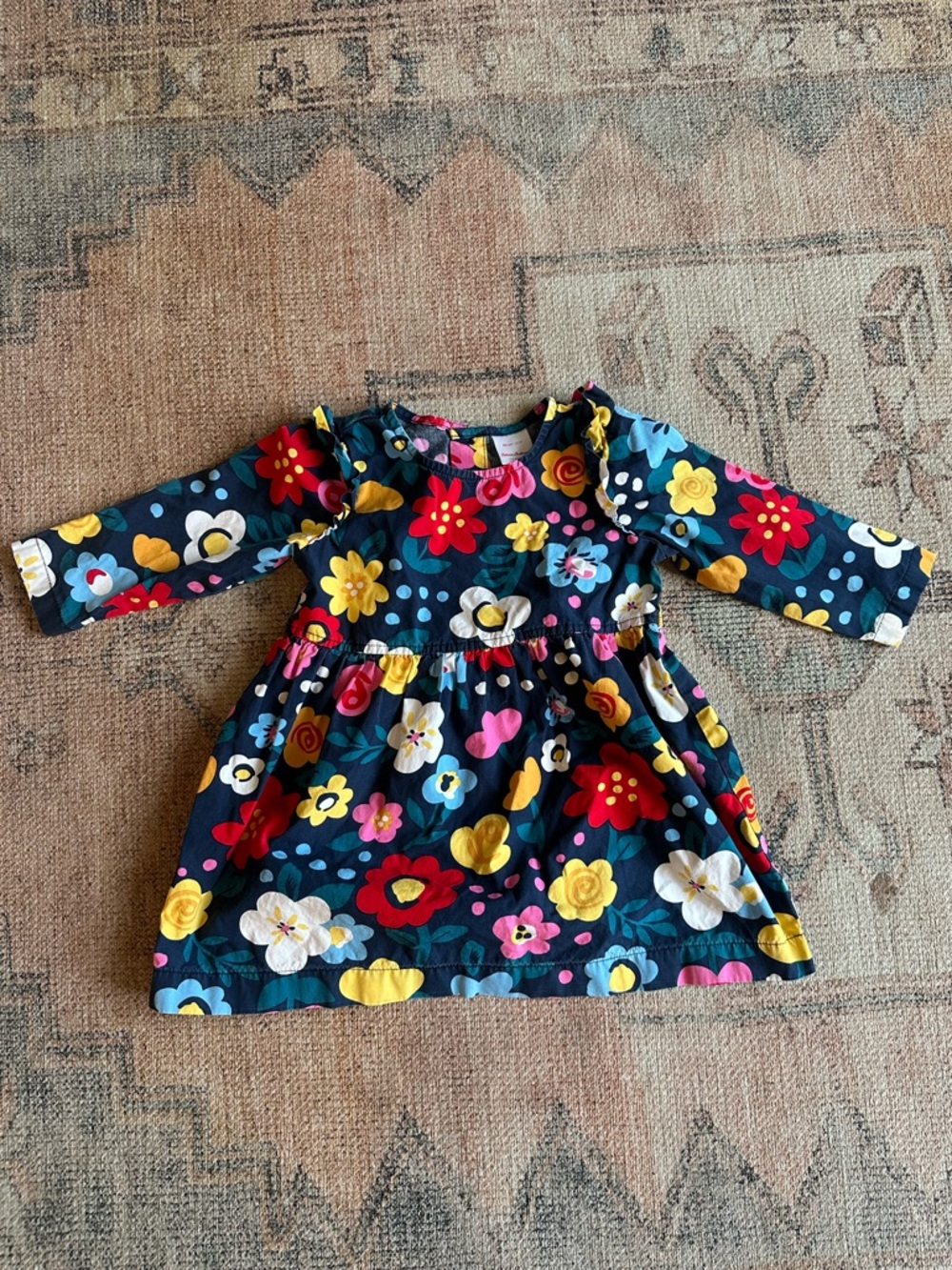 Hanna Andersson Toddler Navy Floral Print Dress with Bright Blooms